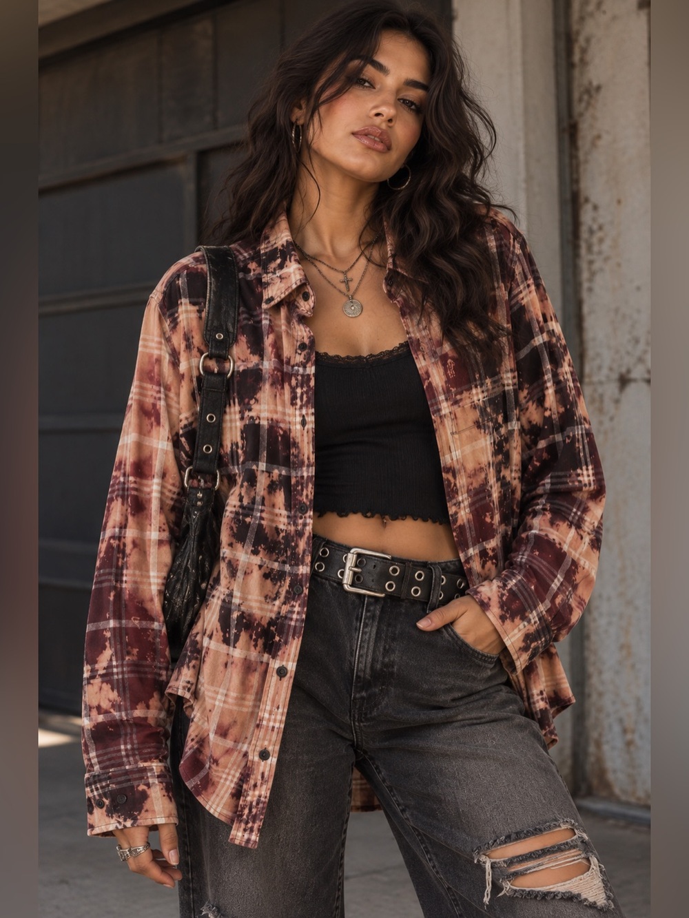 St. John’s Bay Upcycled Bleach Dyed Plaid Flannel – Medium OOAK